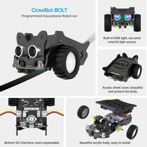 CrowBot BOLT-Kit de voiture robot intelligente programmable open source avec joystick CrowBot BOLT-Open Source Programmable Smart Robot Car Kit w/ Joystick