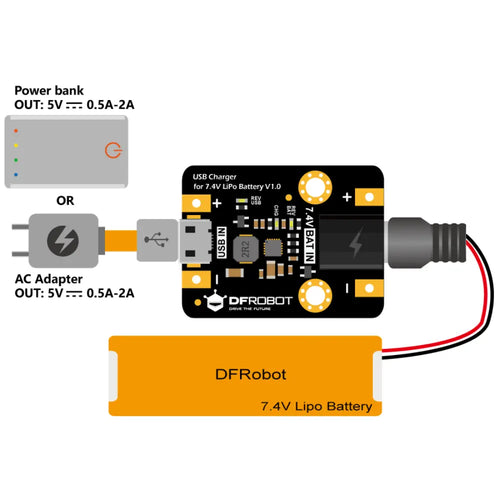 DFRobot USB Charger for 7.4V LiPo Battery DFRobot USB Charger for 7.4V LiPo Battery