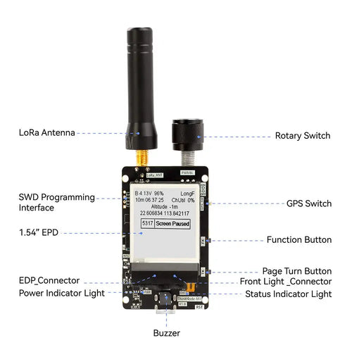 Elecrow ThinkNode M1 Transceiver LoRa Meshtastic Écran EPD 1.54 Elecrow ThinkNode M1 LoRa Meshtastic Transceiver 1.54" EPD Screen GPS nRF52840 w/o Case 915 MHz
