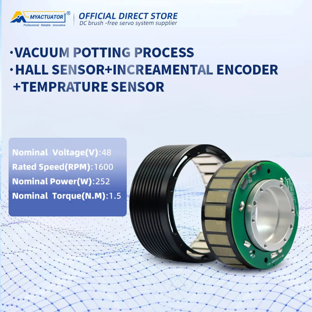 Myactuator Outer Rotor High Torque Frameless Brushless Servo DC Motor  FLO-90-15 with Hall Sensor Incremental Sensor
