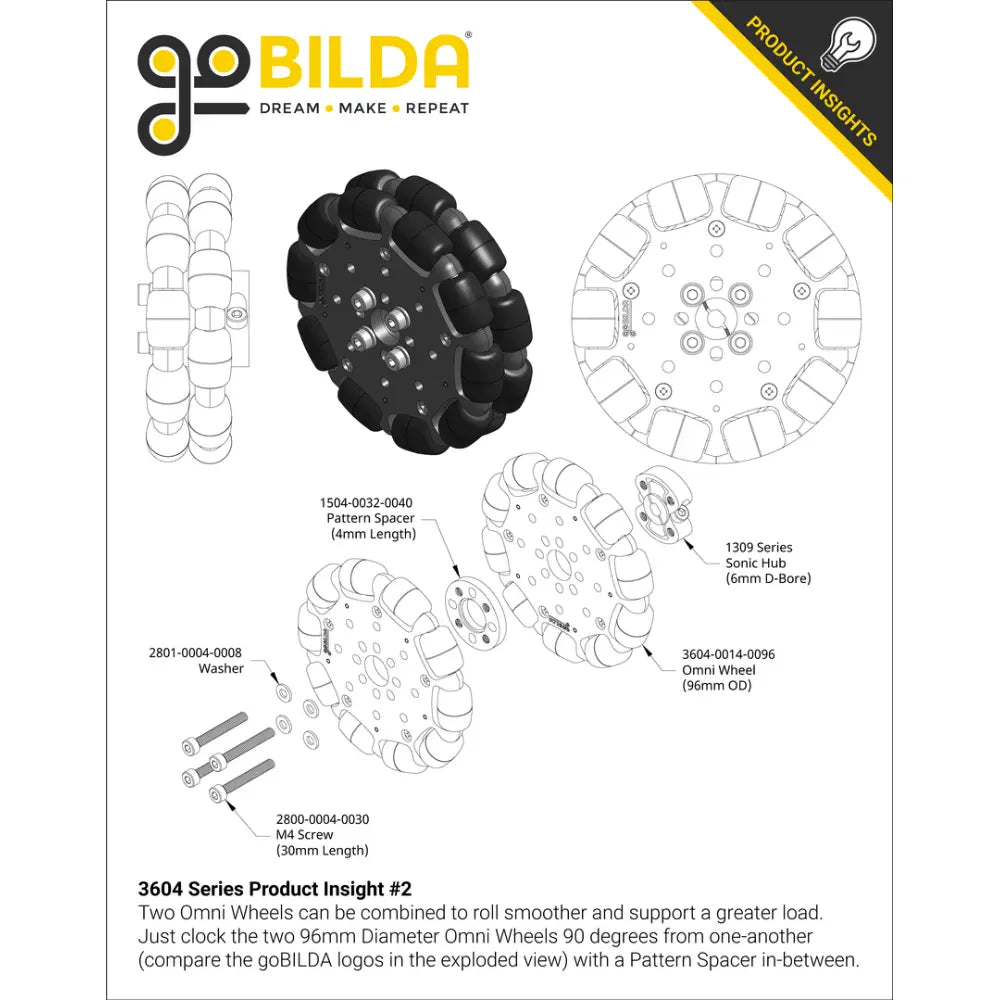ServoCity 3604 Series Omni Wheel (14mm Bore, 96mm Diameter)