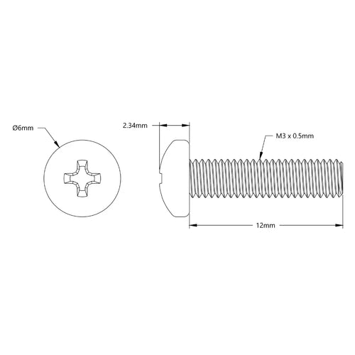 ServoCity M3 x 0.5mm Zinc-Plated Pan Head Screw (12mm Length) - 6 Pack ServoCity M3 x 0.5mm Zinc-Plated Pan Head Screw (12mm Length) - 6 Pack