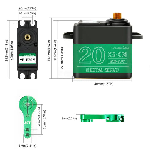 Yahboom 20kg Digital Servo Motor w/ Full Metal Gear, Waterproof Control, 270 deg Angle &amp; High Torque for RC Model DIY