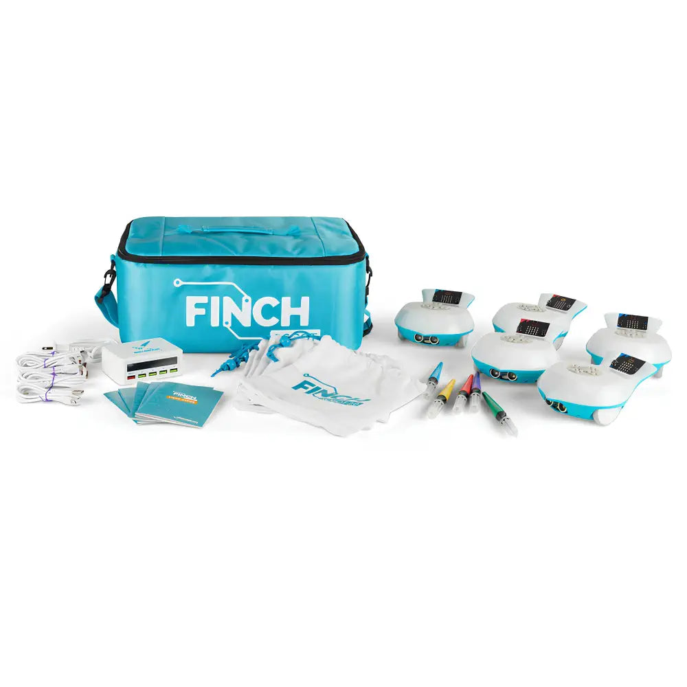 BirdBrain Finch Starter Flock w/micro:bit + Drawing &amp; Math Mat Bundle - STEM Coding Robot Toy for Kids, Children, Young Learners, Pupils Age 5+