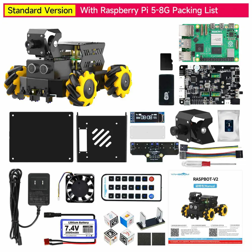 Yahboom AI Vision Robot Raspberry Pi 5 Car Support Python Progamming Open Source-Standard Version(RPi 8GB Board)