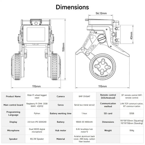 Yahboon Rider-Pi Two Wheel-legged Robot(Raspberry Pi CM4 core module)