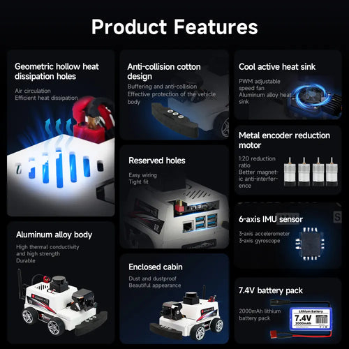 Yahboom Raspberry Pi 5 AI Visual ROS2 Robot Car Kit 2DOF Lidar Stem Education Project For Teen Engineers Students (With Raspberry Pi5-16GB)