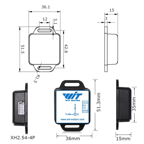 Witmotion WT901C-232 MPU9250 Gyroscope Sensor, Triaxial Acceleration, Gyro, Angle, Digital Compass for Arduino