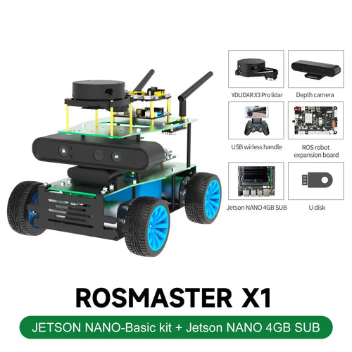 Yahboom ROSMASTER X1 AI Robot Jetson Nano Python Programmable Visual Recognition Mapping Navigation Radar Tracking(Basic Ver with NANO SUB Board)