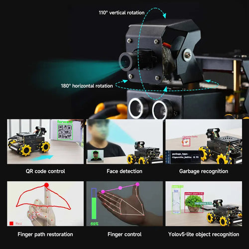 Yahboom AI Vision Robot Raspberry Pi 5 Car with 2DOF HD Camera Support Python Progamming Open Source DIY Robot Kit for 16+ Teens(With RPi 16G Board)