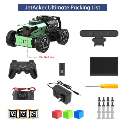 JetAcker ROS Education Robot Car with Ackerman Structure Support SLAM Mapping Navigation Learning (Ultimate Kit/Raspberry Pi 5 8GB/EA1 G4 Lidar)