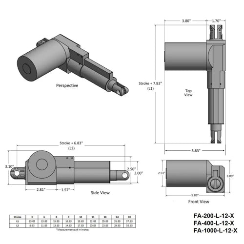 Firgelli Automation 12VDC, 24'' Stroke 1000lb Force Linear Actuator