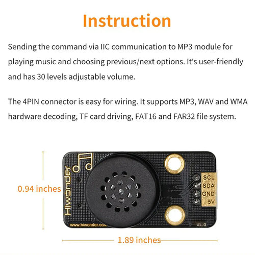 Hiwonder MP3 Module Programming Music Player w/ TF Card Support &amp; MP3/WAV Decoding