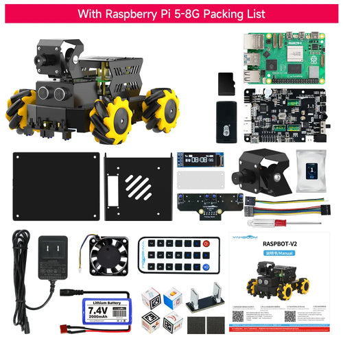 Yahboom AI Vision Robot Raspberry Pi 5 Car with 2DOF HD Camera Support Python Progamming Open Source DIY Robot Kit for 16+ Teens(With RPi 8G Board)