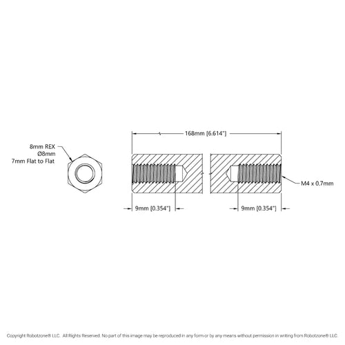 1516 Series 8mm REX™ Standoff (M4 x 0.7mm Threads, 168mm Length) - 4 Pack