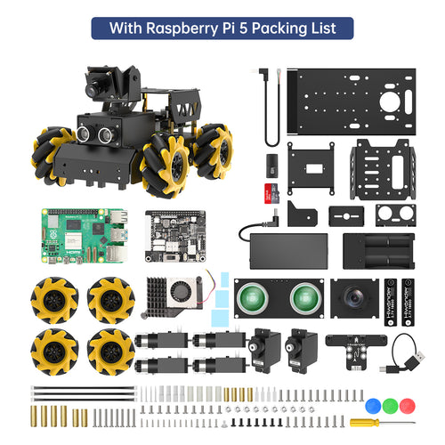 Hiwonder TurboPi Raspberry Pi 5 Omnidirectional Mecanum Wheels Robot Car Kit Open Source Python for Beginners (Raspberry Pi 5 8GB Included)