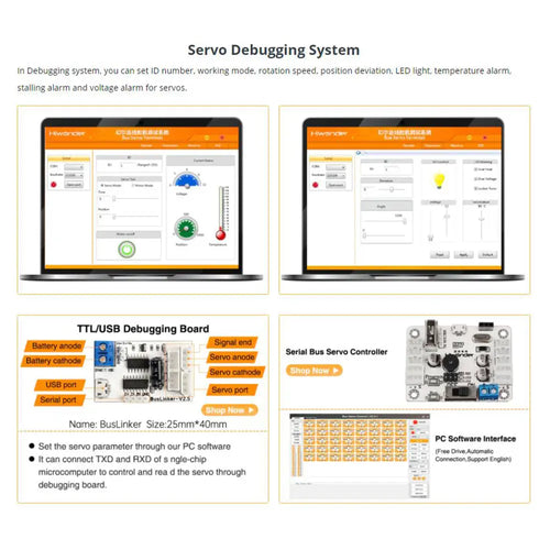 Hiwonder HTD-45H High Voltage Serial Bus Servo w/ 45KG Torque, Three Connectors &amp; Data Feedback