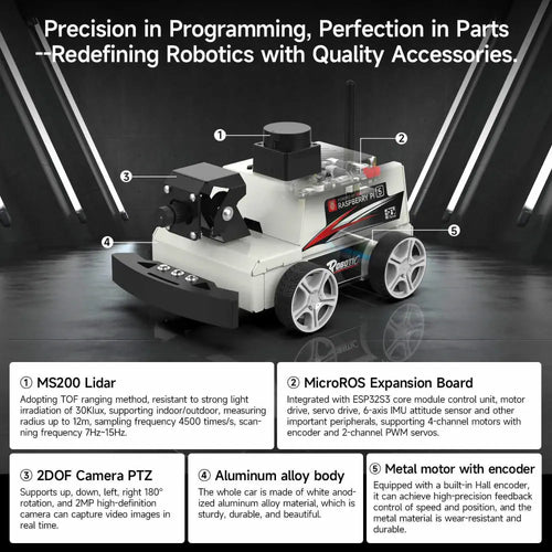 Yahboom Raspberry Pi 5 AI Visual ROS2 Robot Car Kit 2DOF Lidar Stem Education Project For Teen Engineers Students (With Raspberry Pi5-16GB)