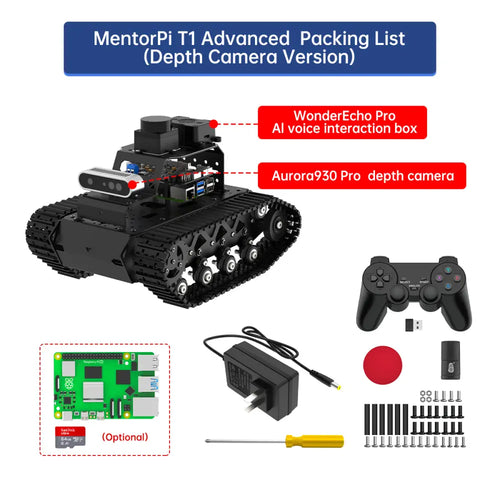 Hiwonder MentorPi T1 Raspberry Pi Robot Car – Tank Chassis, ROS2 AI Coding Robot with Large AI model ChatGPT, SLAM and Autonomous Driving (Advanced Kit Without Raspberry Pi 5)