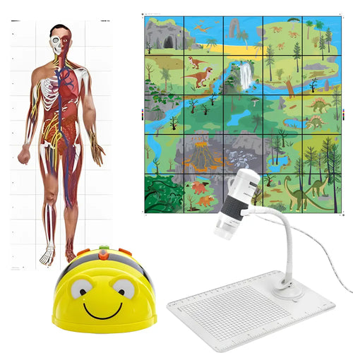 TTS Bee-Bot Science Bundle Programmable Robot with 2 Activity Mats and Flex-View Digital USB Microscope - STEM Learning Coding Robotics for Kids Age 3+