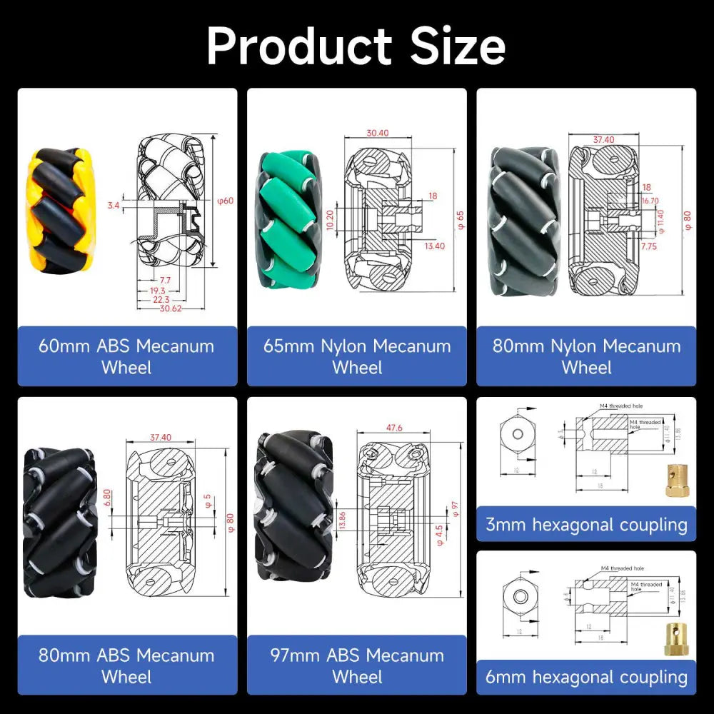 Yahboom Mecanum Wheel Kit for DIY robot or programmable smart car-60mm wheel (ABS) *4+TT coupling*4