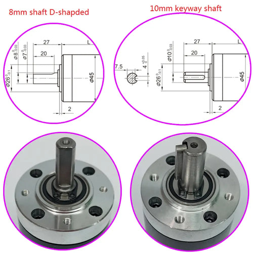 45D High Torque DC Planetary Gear Motor for Robot Parts, 24V, 1078 RPM