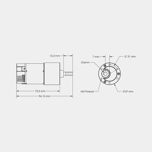 12V Brushed DC Motor with built-in encoder, 100 RPM speed