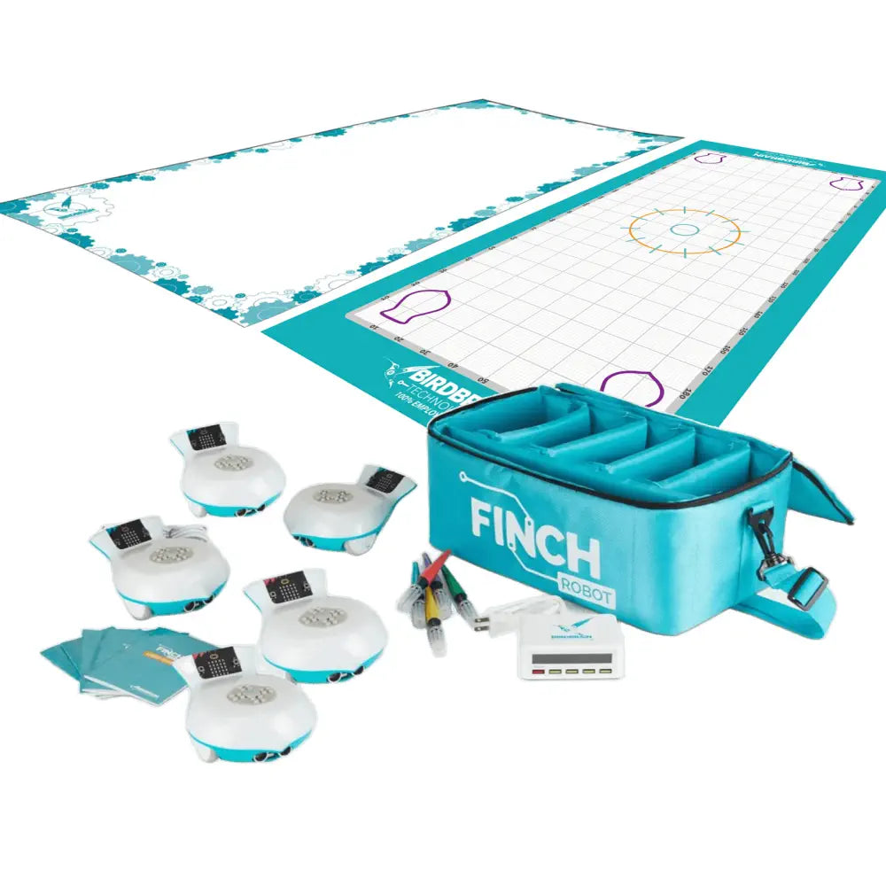 BirdBrain Finch Starter Flock w/micro:bit + Drawing &amp; Math Mat Bundle - STEM Coding Robot Toy for Kids, Children, Young Learners, Pupils Age 5+