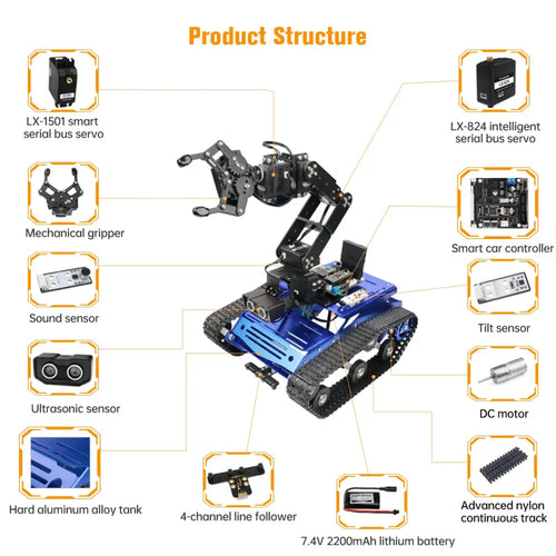 Hiwonder Tankbot Track Robot Car Loaded with Robotic Arm for STM32 Programming