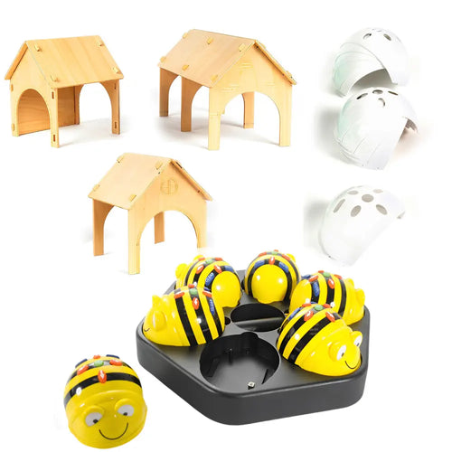 TTS 6 Bee-Bot Programmable Robots with Docking Station, Wooden Tunnels &amp; FREE 10-pcs Clip on Shells White - STEM Learning Coding Robotics for Kids Age 3+