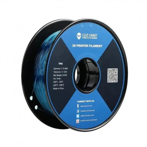 SainSmart Transparent Teal TPU Filament | 1.75mm, 0.8kg Spool for 3D Printing