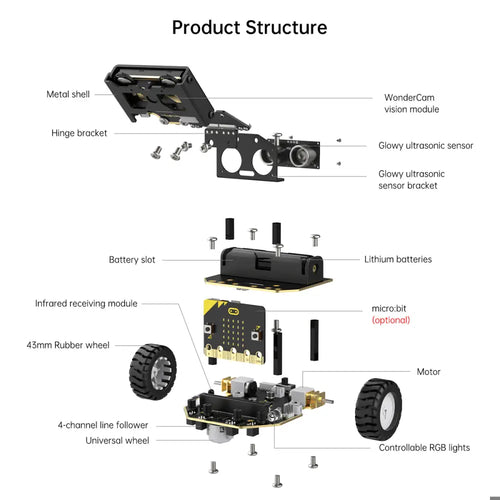 AI Vision Robot Nexbit, micro:bit Programming Educational Robot, Support WonderCam Smart Vision Module (Start kit/without microbit)