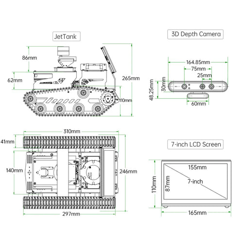 Hiwonder JetTank ROS Robot Tank Powered by Jetson Nano with Lidar Depth Camera Touch Screen (Advanced Kit/SLAMTEC A1 Lidar)