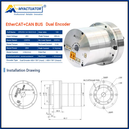 Myactuator RH-14 Ethercat+Can Harmonic joint Motor Robot joint motor Large hollow design High precision and high torque