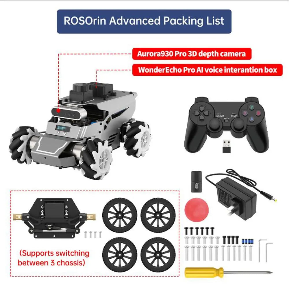Hiwonder ROS2 Smart Car, ROSOrin Multimodal AI Vision Large Model, SLAM Navigation Programming, Mecanum Wheels Robot (Advanced Kit without Controller)