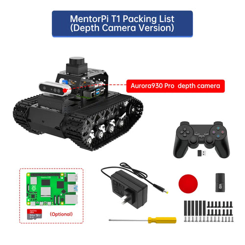 Hiwonder MentorPi T1 Raspberry Pi Robot Car – Tank Chassis, ROS2 AI Coding Robot with Large AI model ChatGPT, SLAM and Autonomous Driving (Standard Kit With Raspberry Pi 5 4GB)