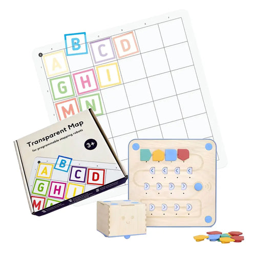 Primo Cubetto Coding Robot with Transparent Mat 6x6 Bundle Pack - STEM Programming Educational Screen Free Robot and Playmat Play Set