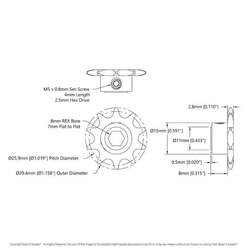 3307 Series 8mm Pitch Set-Screw Sprocket (8mm REX™ Bore, 10 Tooth)