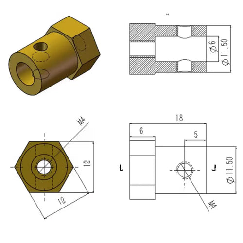 6mm Hexagonal Couplers for Rubber Wheels (Pair)