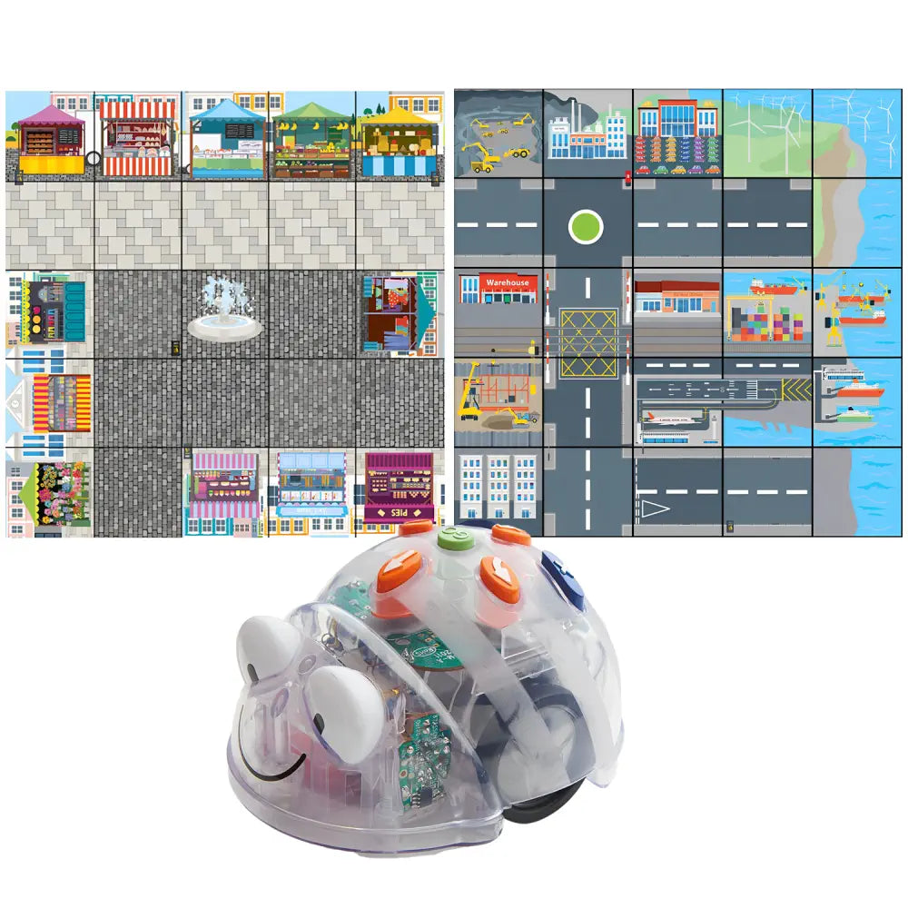 Blue-Bot See &amp; Say Coding Robot - Interactive 200 Step Memory - Audio Message Recording - Programming Floor Robot with Marketplace &amp; Transport/Industry Mats | Ages 3+