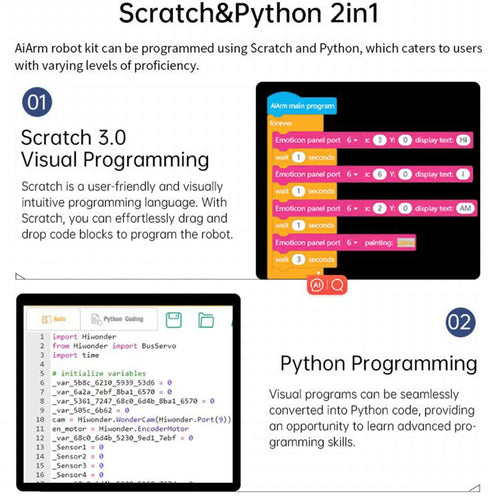 Hiwonder AiArm Vision Robot Arm Kit for Education Demonstration Support Scratch and Python