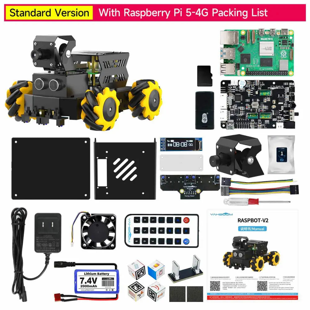 Yahboom AI Vision Robot Raspberry Pi 5 Car Support Python Progamming Open Source-Standard Version(RPi 4GB Board)
