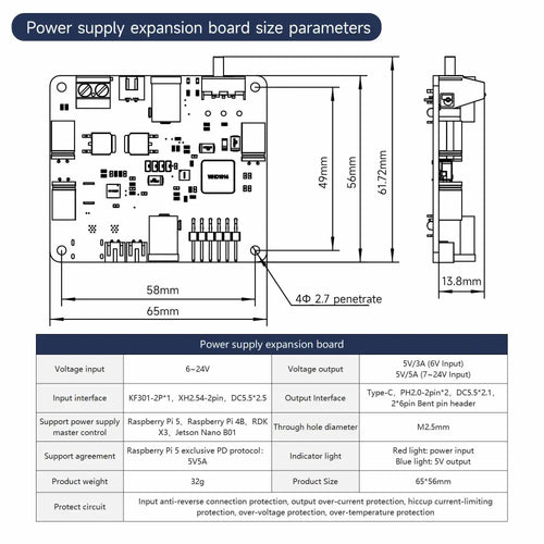 Power supply Expansion board for Raspberry Pi 5