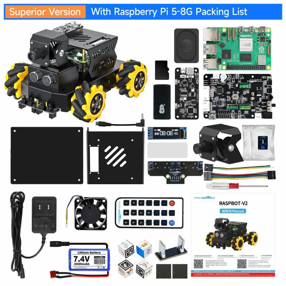 Yahboom AI Vision Robot Raspberry Pi 5 Car Support Python Progamming Open Source-Superior Version((RPi5 8GB Board))