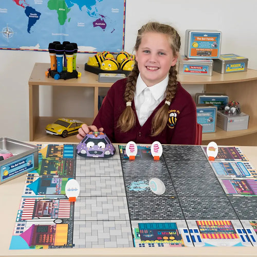TTS 3 Blue Bot Classroom Bundle with 4 Activity Robot Floor Playmat, STEM Learning and Teaching Coding Robotics