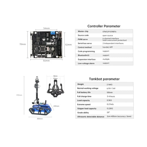 Hiwonder Tankbot Track Robot Car Loaded with Robotic Arm for STM32 Programming (Somatosensory Glove Included)