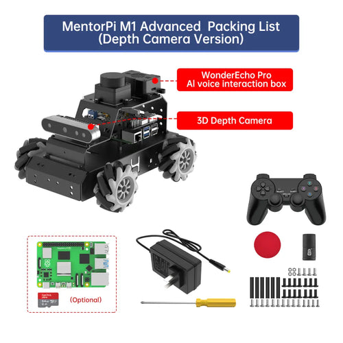 Hiwonder MentorPi M1 Raspberry Pi Robot Car – Mecanum wheel ROS2 Robot, with Large AI Model ChatGPT, SLAM and AI Vision and Voice Interaction (Advaned Kit with Raspberry Pi 5 4GB)