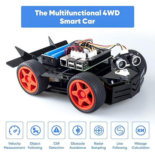 Sunfounder Robot Car Kit for Raspberry Pi 4WD HAT Module, Ultrasonic Sensor, Velocity Measurement Module Teens &amp; Adults Electronic DIY Robot Kit