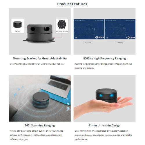 YDLIDAR G4 Lidar Triangulation, 36deg 16m Range for ROS1 &amp; ROS2
