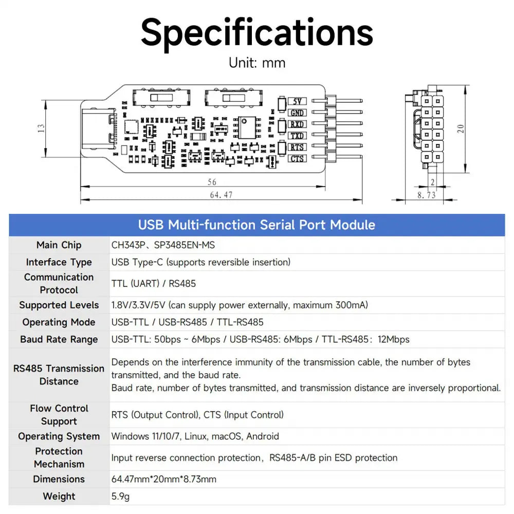 Yahboom USB Multi-functional Serial Port Module-Module + DuPont wire + Type-C